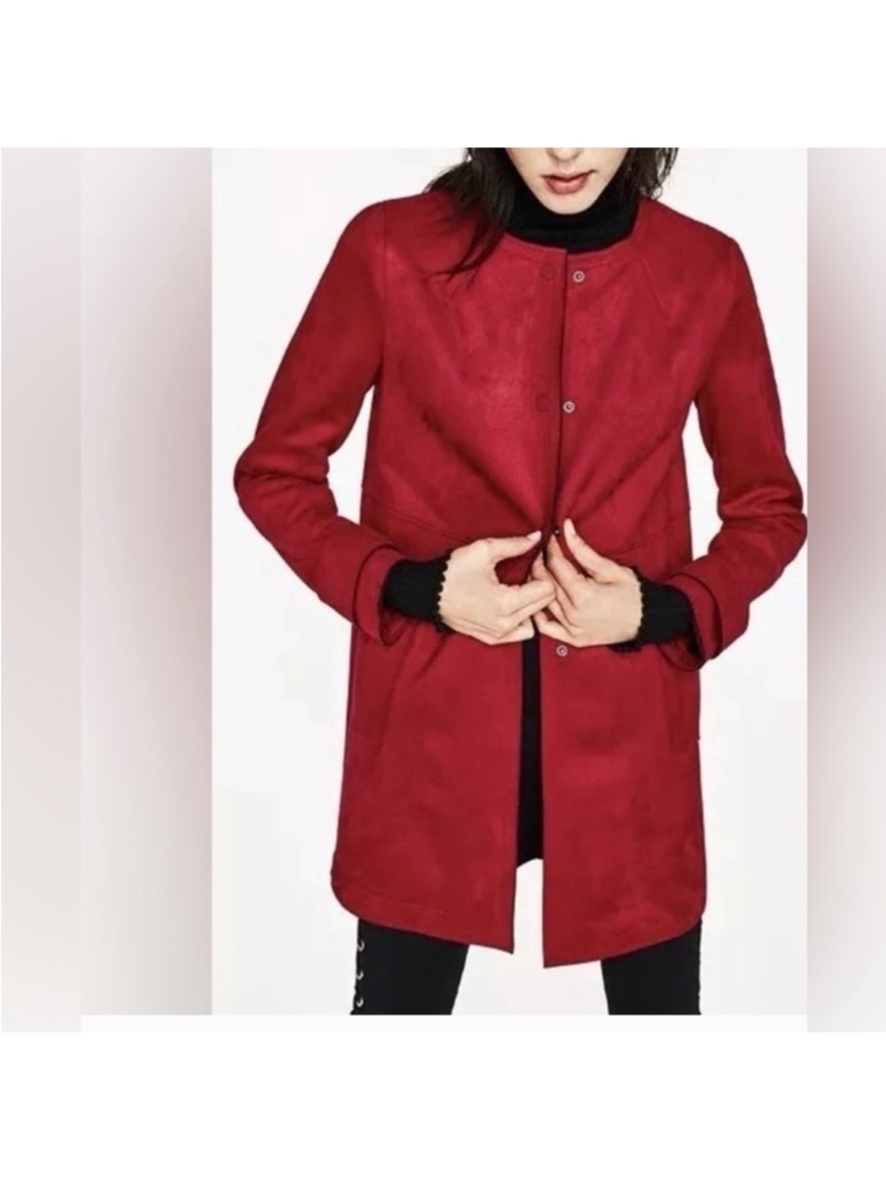 Zara Classic Women's Red Longline faux suede Coat XS